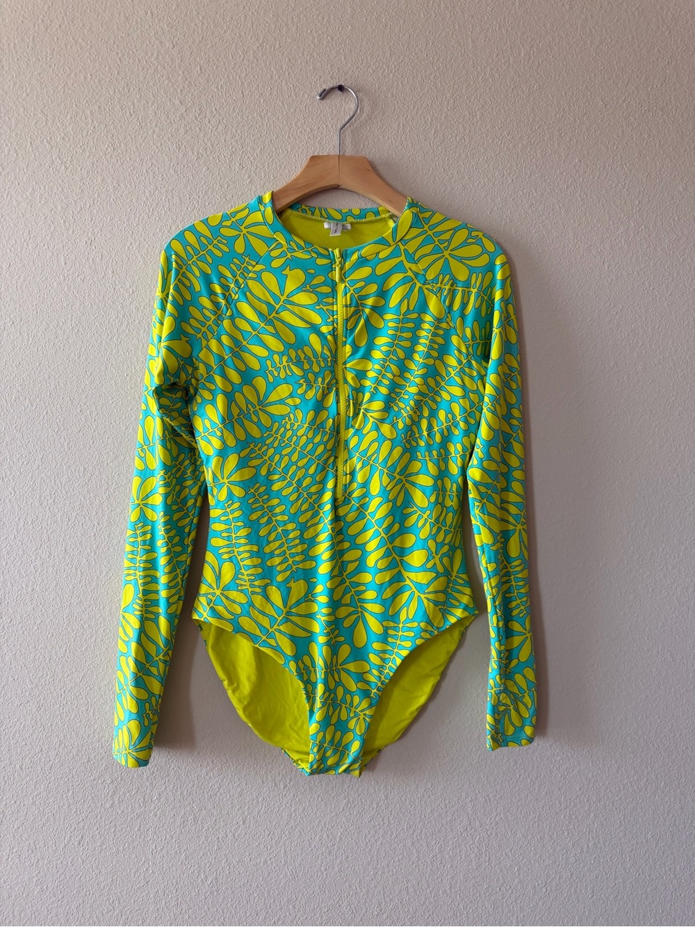 Trina Turk Yellow & Teal Long-Sleeve Zip Front One-Piece Swim